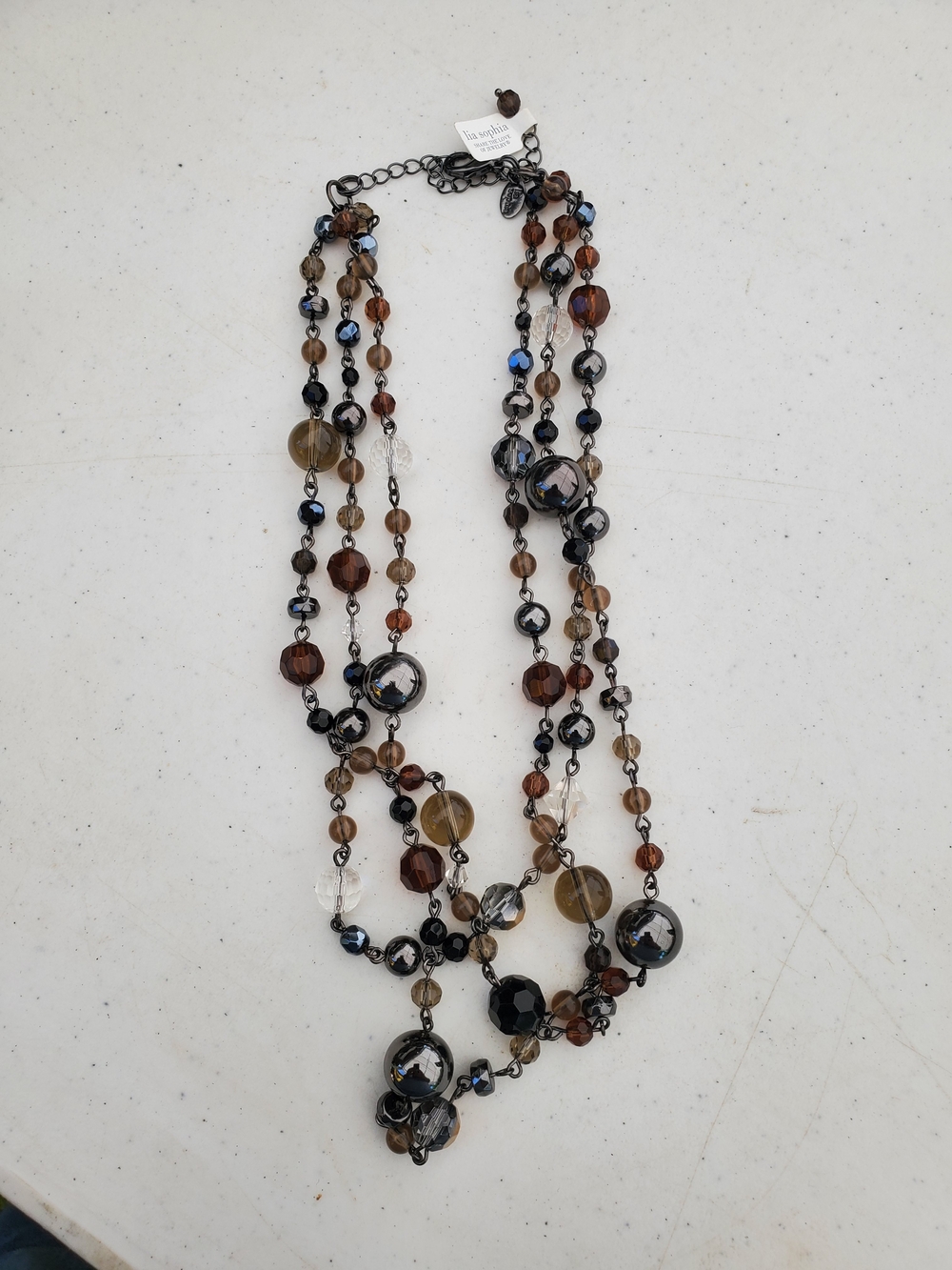 Lia Sophia Multi-Strand Brown, Black and Clear Bead Necklace